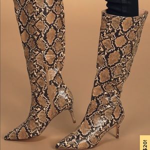 Tan Snake Pointed-Toe Boots